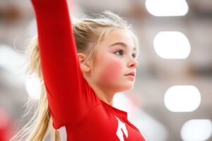 Gymnast salutes the judge focused and ready