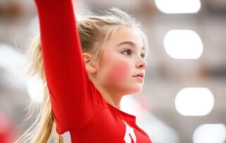 Gymnast salutes the judge focused and ready